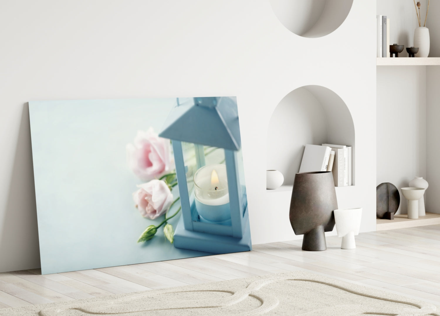 Candle &amp; Rose Glass Wall Art