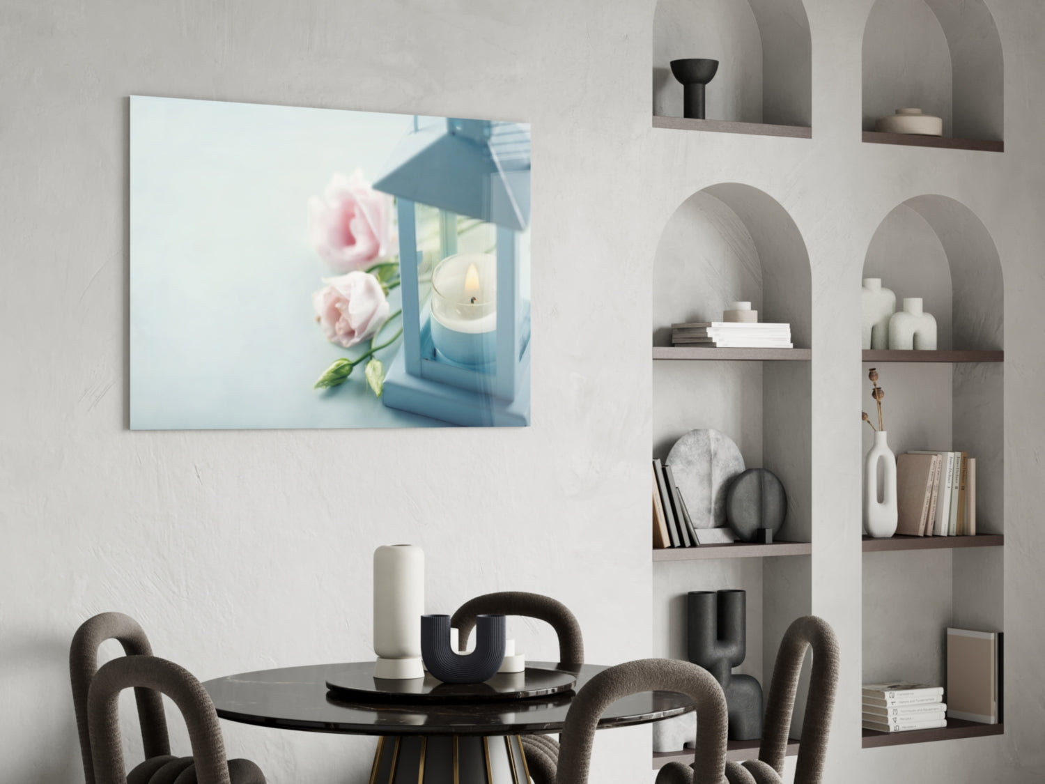 Candle &amp; Rose Glass Wall Art