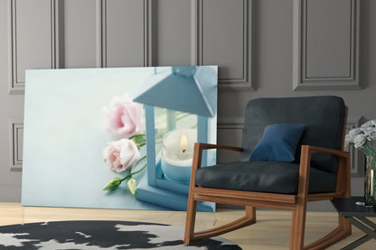 Candle &amp; Rose Glass Wall Art