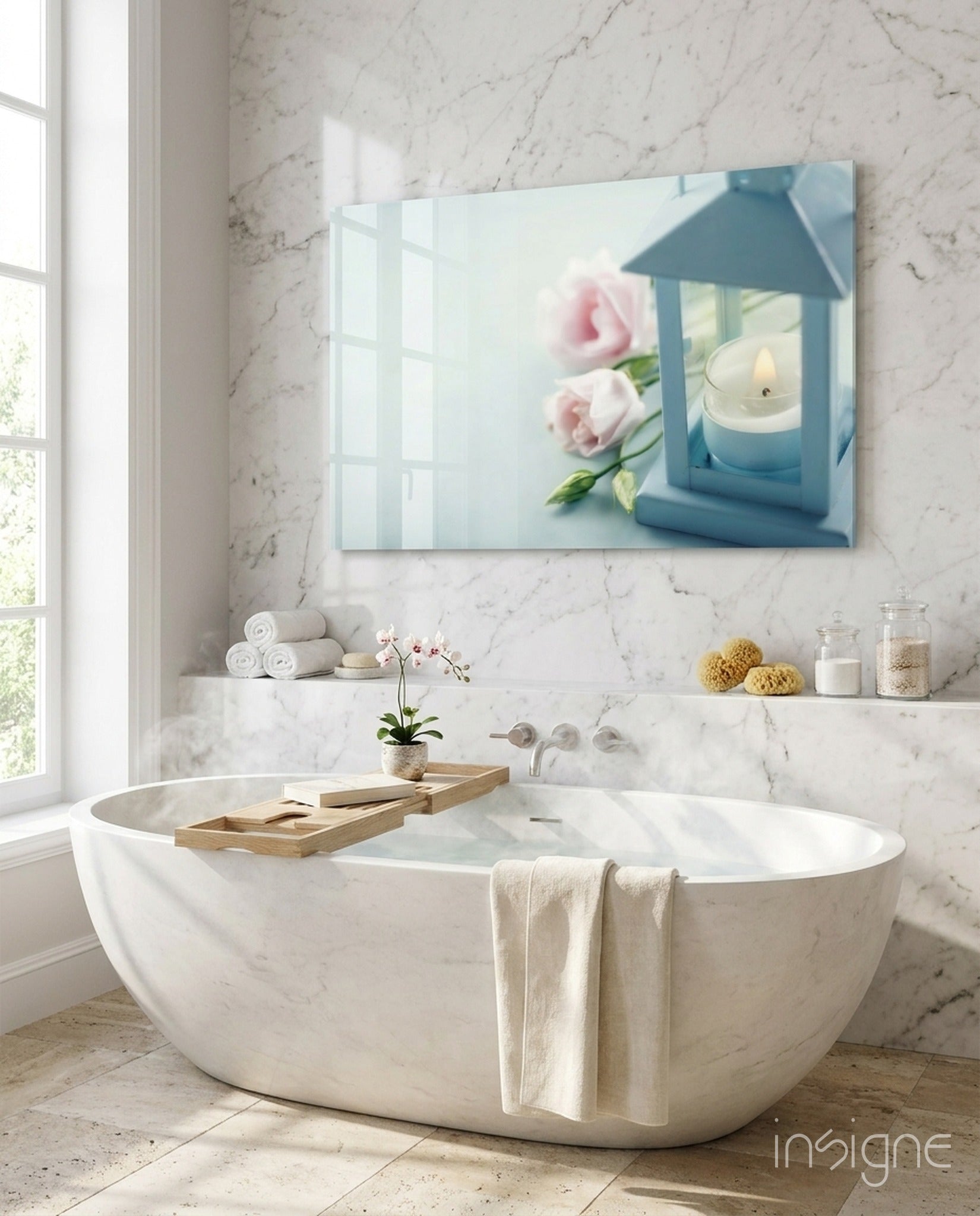Candle &amp; Rose Glass Wall Art
