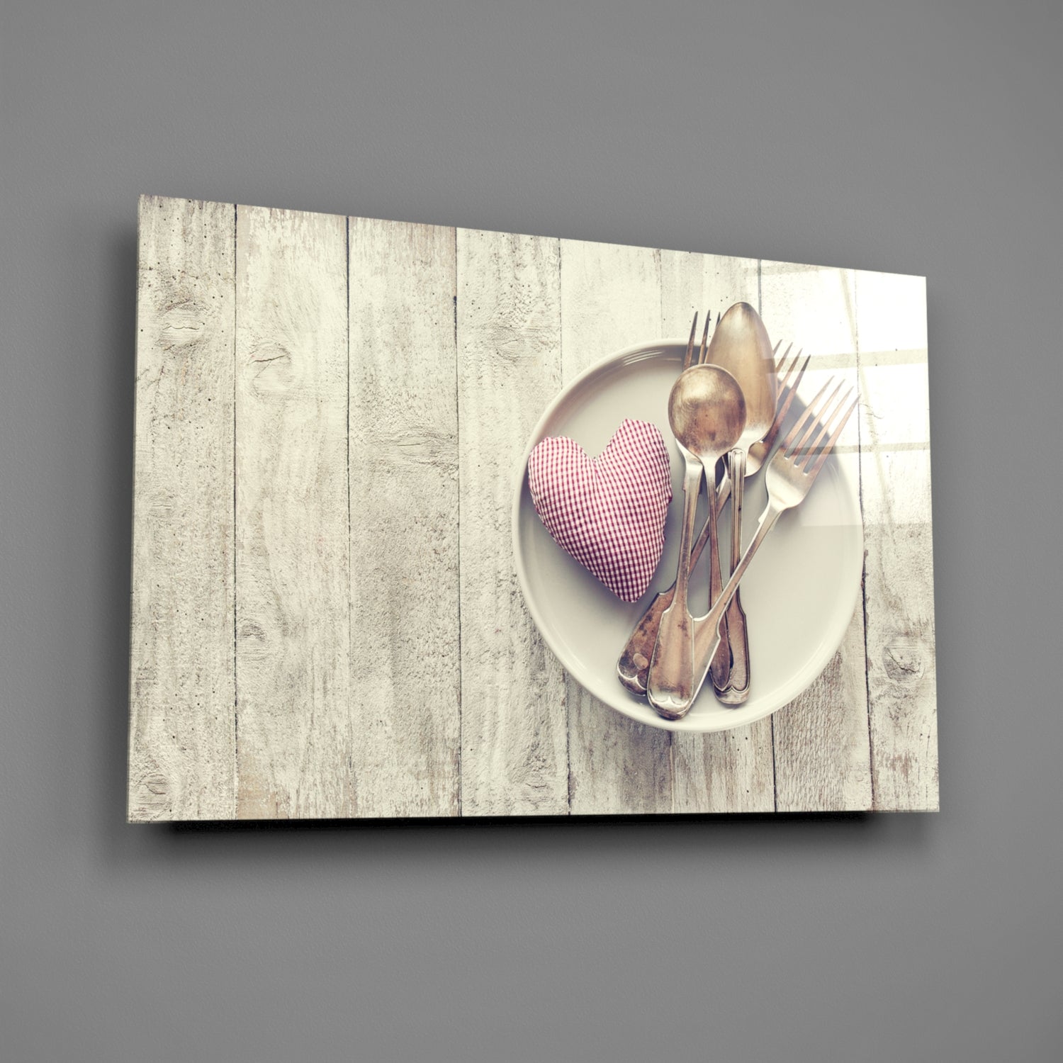 Pink Heart Plate Rustic Table Glass Wall Art