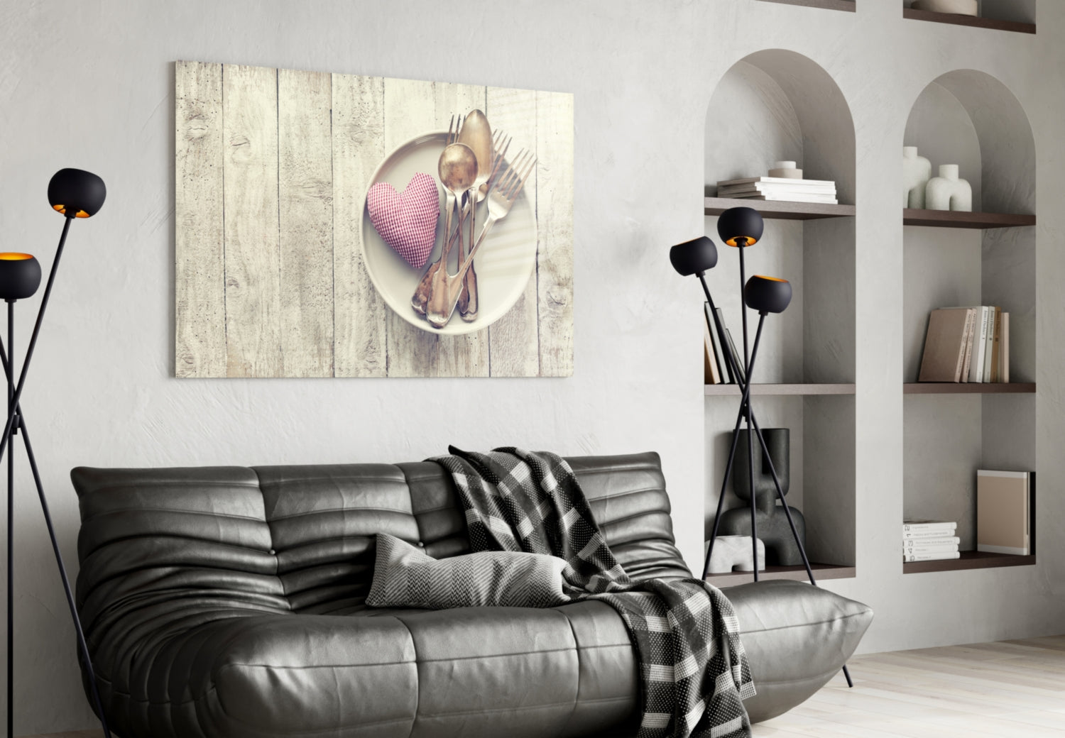 Pink Heart Plate Rustic Table Glass Wall Art