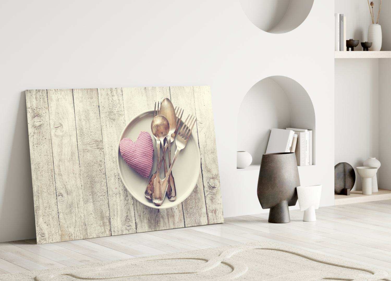 Pink Heart Plate Rustic Table Glass Wall Art
