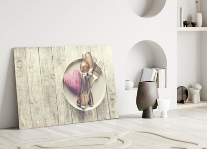 Pink Heart Plate Rustic Table Glass Wall Art