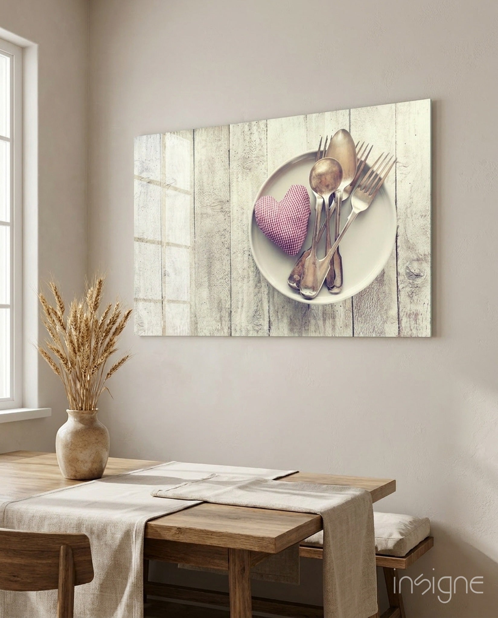 Pink Heart Plate Rustic Table Glass Wall Art