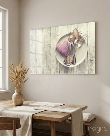 Pink Heart Plate Rustic Table Glass Wall Art