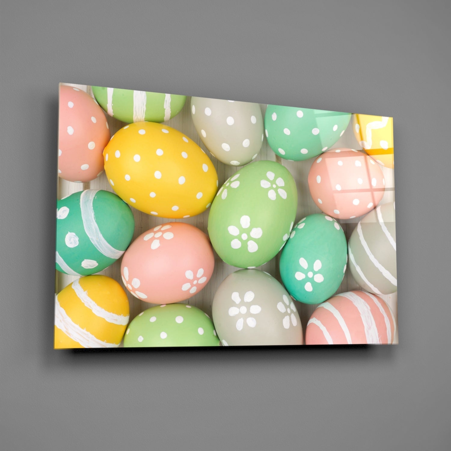 Yellow Polka Dot Easter Egg Pile Glass Wall Art