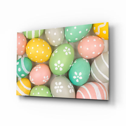 Yellow Polka Dot Easter Egg Pile Glass Wall Art