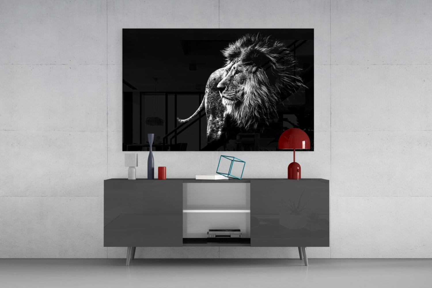Windswept Lion Side Profile Glass Wall Art