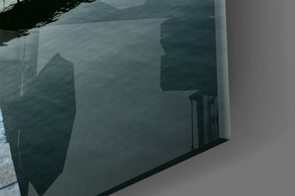 Orange Sunset Lake Swim Platform Glass Wall Art
