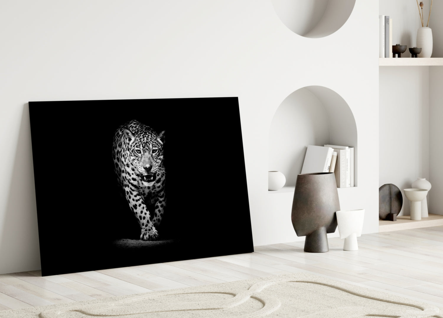 Prowling Leopard Full Body Glass Wall Art