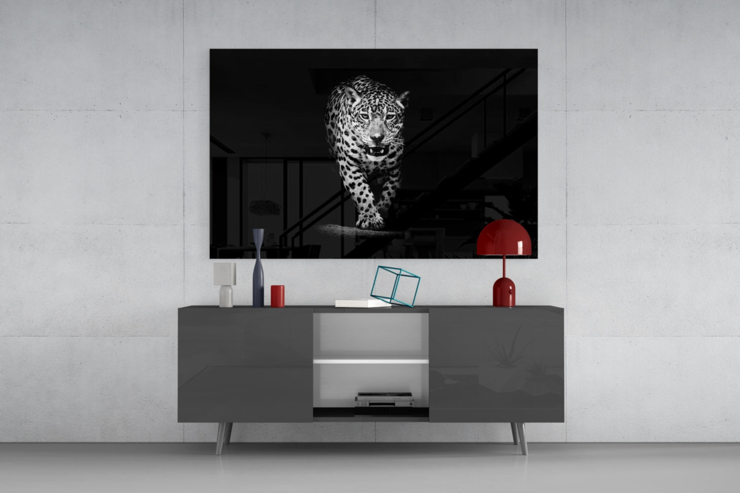 Prowling Leopard Full Body Glass Wall Art