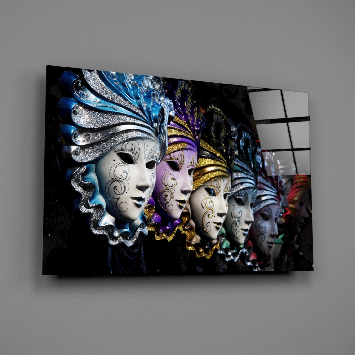 Venetian Carnival Masks Glass Wall Art