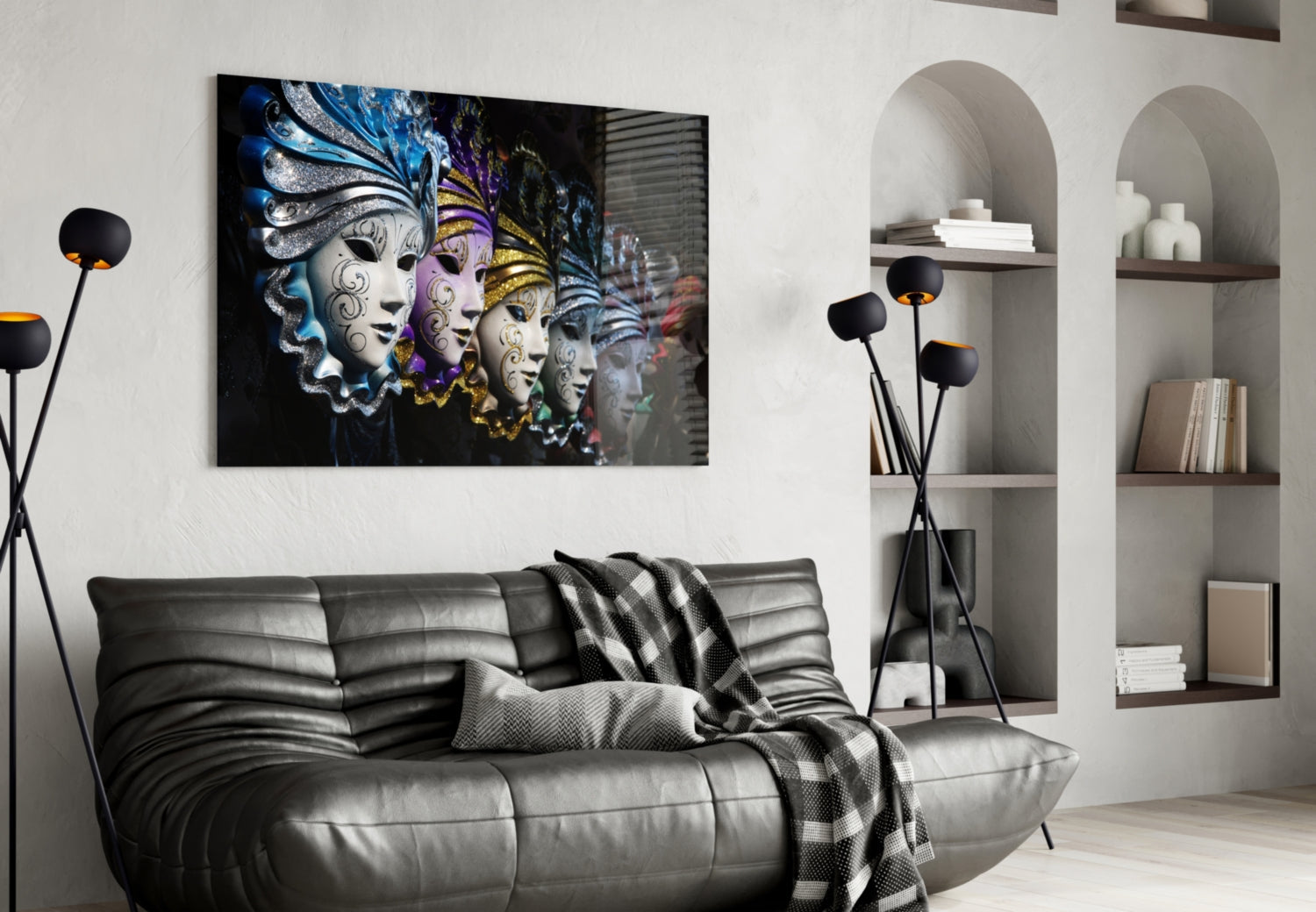Venetian Carnival Masks Glass Wall Art