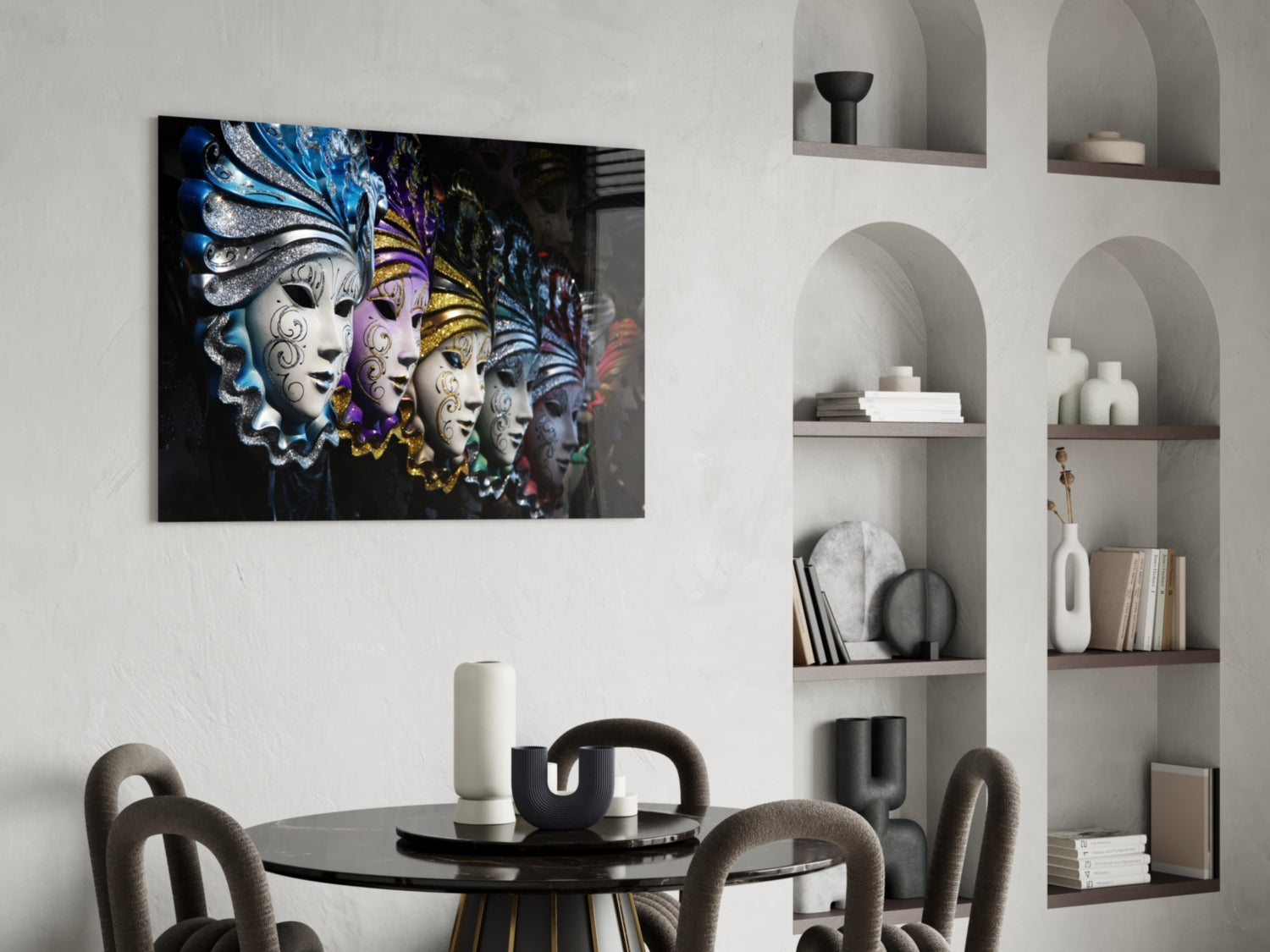 Venetian Carnival Masks Glass Wall Art