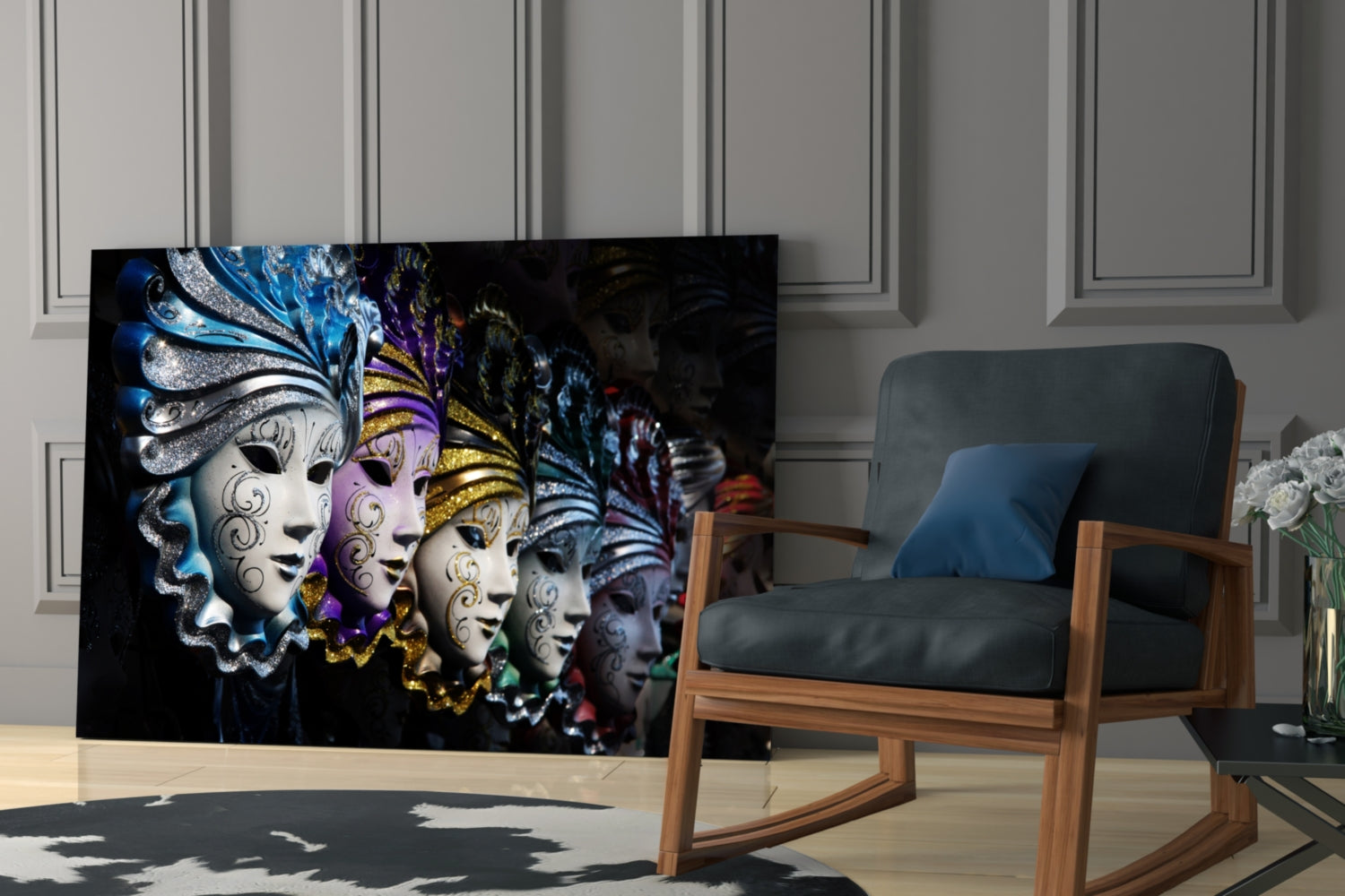 Venetian Carnival Masks Glass Wall Art