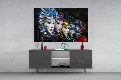 Venetian Carnival Masks Glass Wall Art