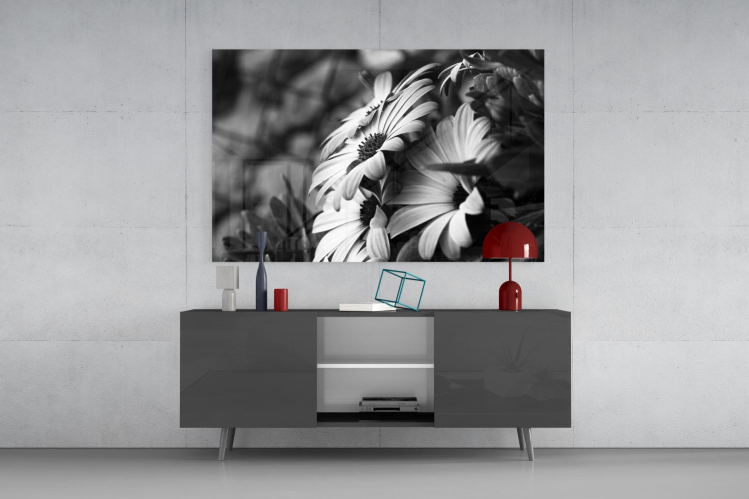 Black - White Flower Glass Wall Art