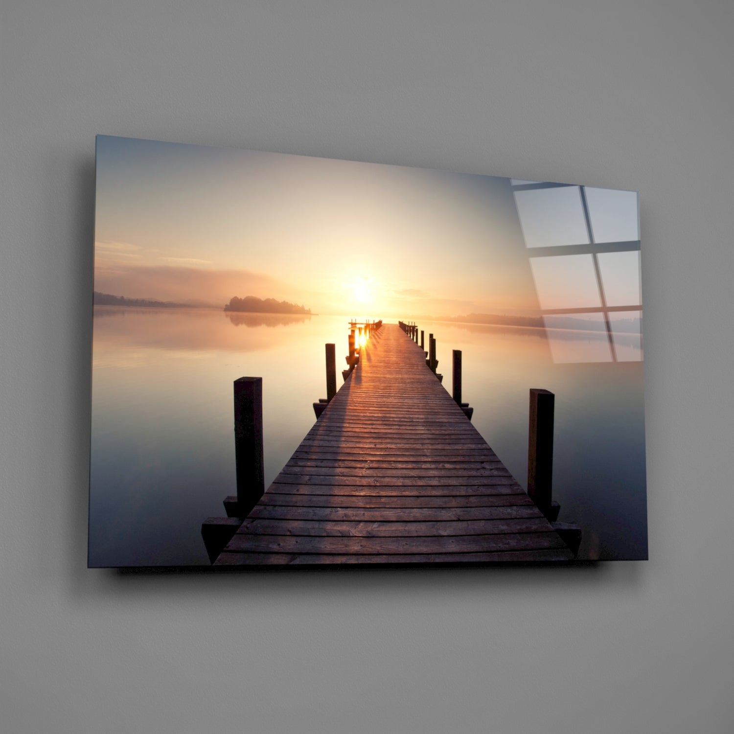 Foggy Sunrise Symmetrical Jetty Glass Wall Art
