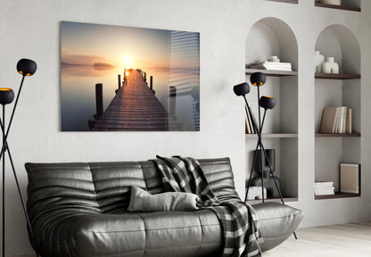 Foggy Sunrise Symmetrical Jetty Glass Wall Art