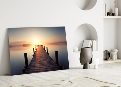 Foggy Sunrise Symmetrical Jetty Glass Wall Art