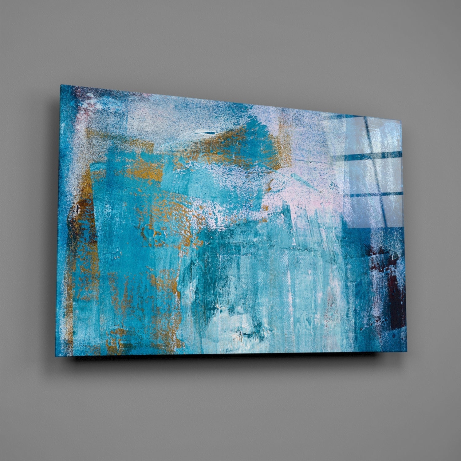 Turquoise Gold Textured Abstract Glass Wall Art