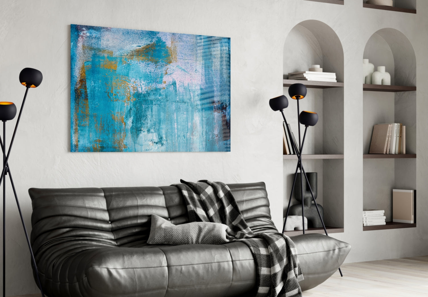 Turquoise Gold Textured Abstract Glass Wall Art