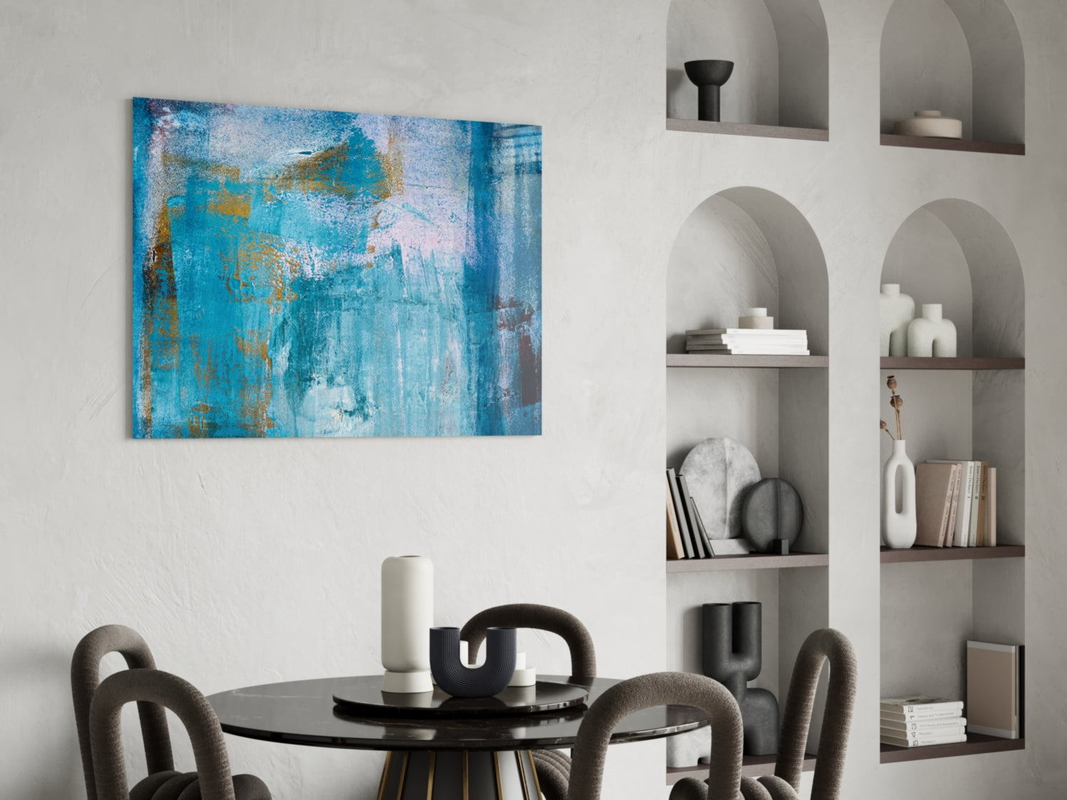 Turquoise Gold Textured Abstract Glass Wall Art