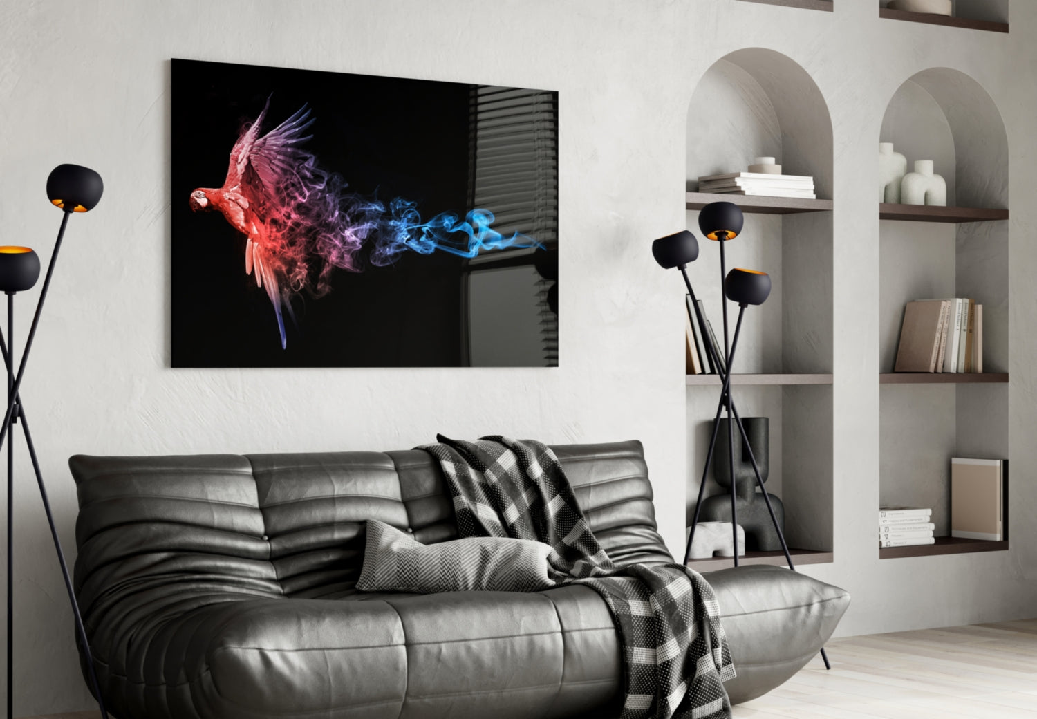 Parrot Smoke Fire Ice Glass Wall Art