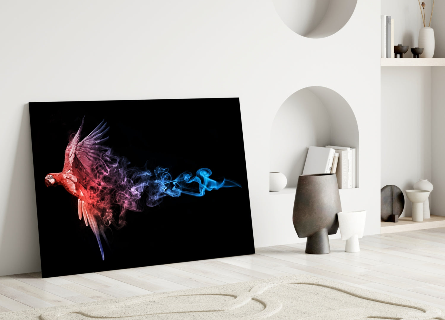 Parrot Smoke Fire Ice Glass Wall Art