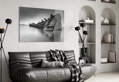 Black And White Shipwreck Ribs Glass Wall Art