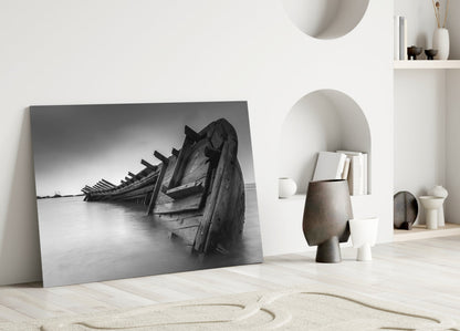 Black And White Shipwreck Ribs Glass Wall Art