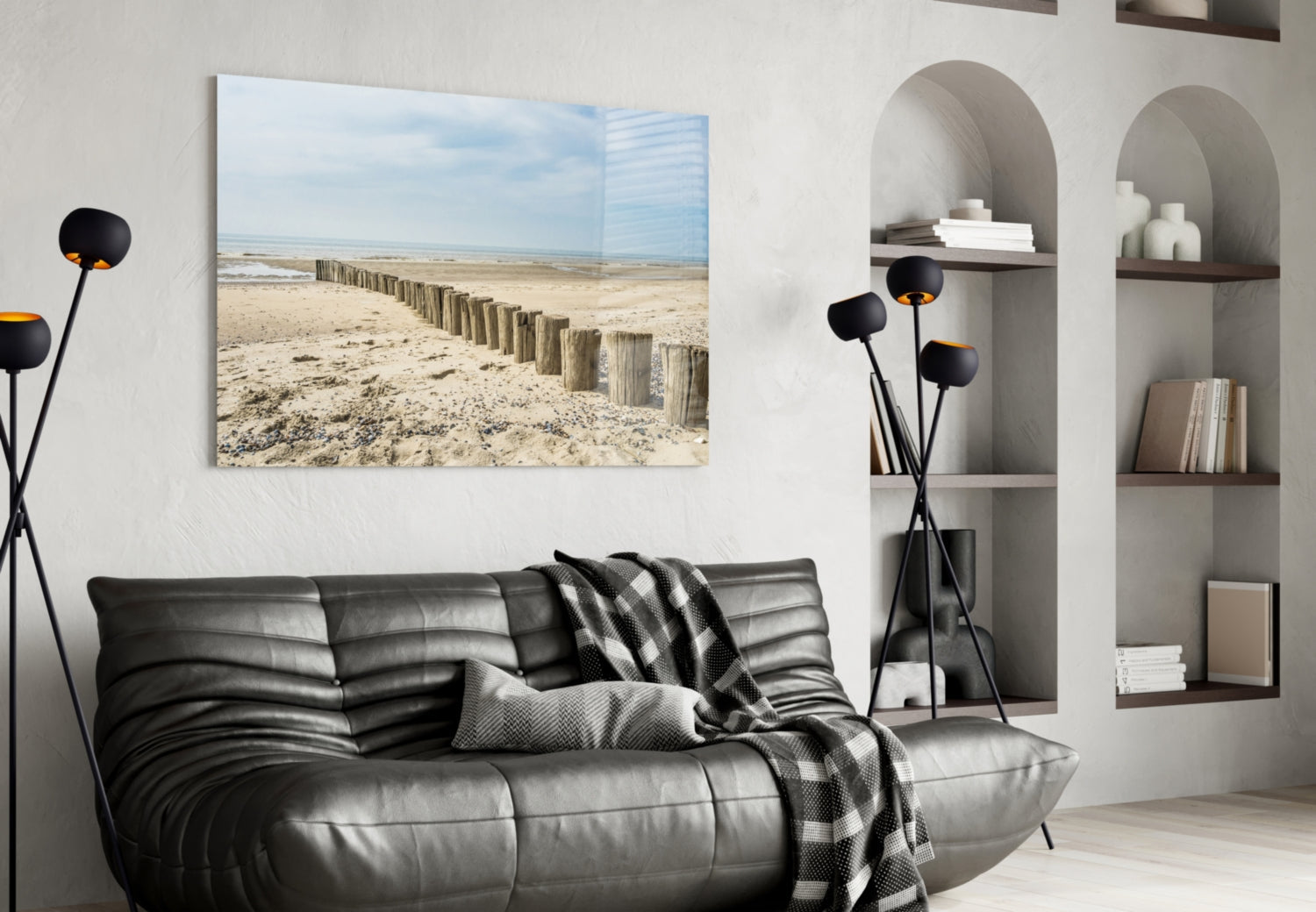 Weathered Wooden Posts Breakwater Beach Glass Wall Art