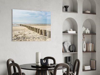 Weathered Wooden Posts Breakwater Beach Glass Wall Art