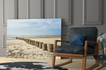 Weathered Wooden Posts Breakwater Beach Glass Wall Art