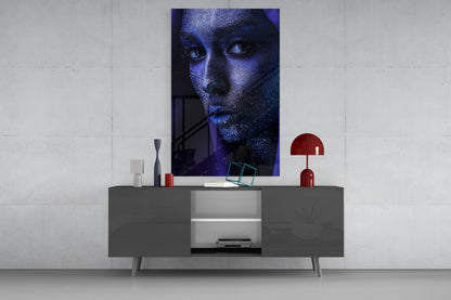 Silver Glitter Face Violet Veil Glass Wall Art