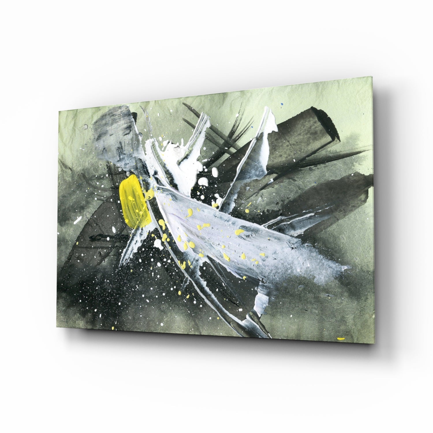 Yellow Accent Ink Splash Glass Wall Art