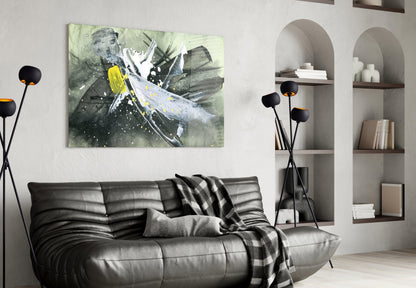 Yellow Accent Ink Splash Glass Wall Art