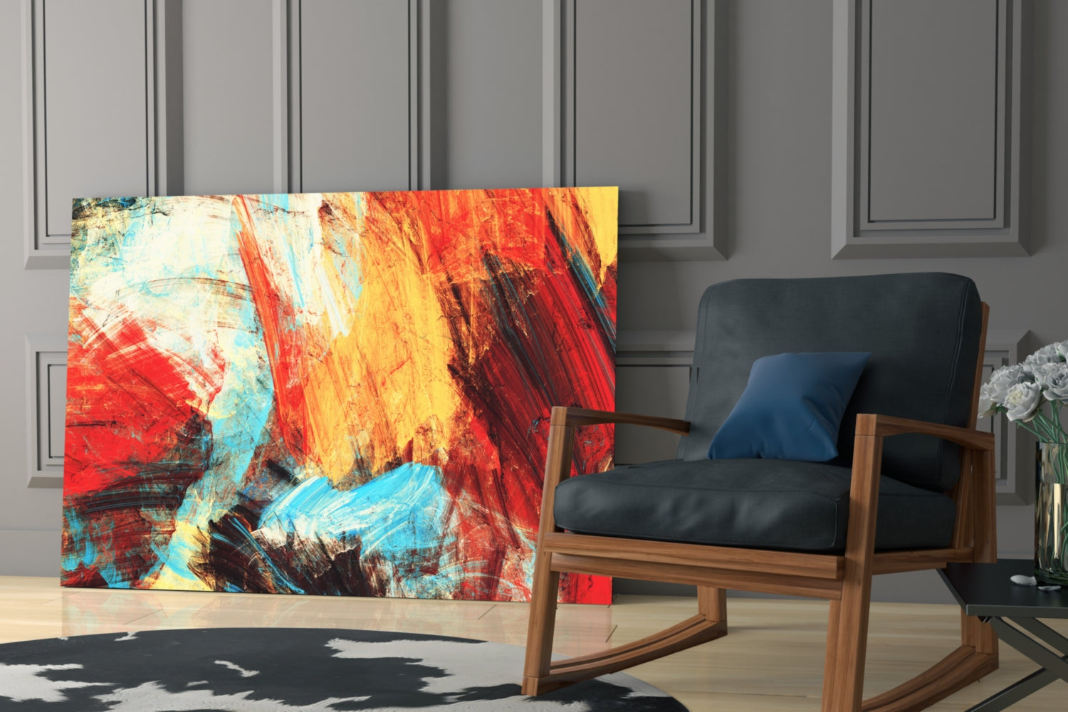 Bold Brushstrokes Red Yellow Abstract Glass Wall Art