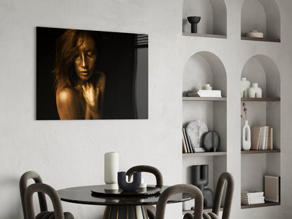 Golden Skin Serene Woman Glass Wall Art