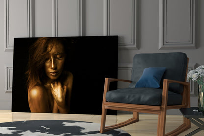 Golden Skin Serene Woman Glass Wall Art