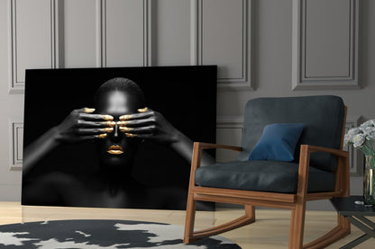 Gold Manicure Hidden Eyes Woman Glass Wall Art