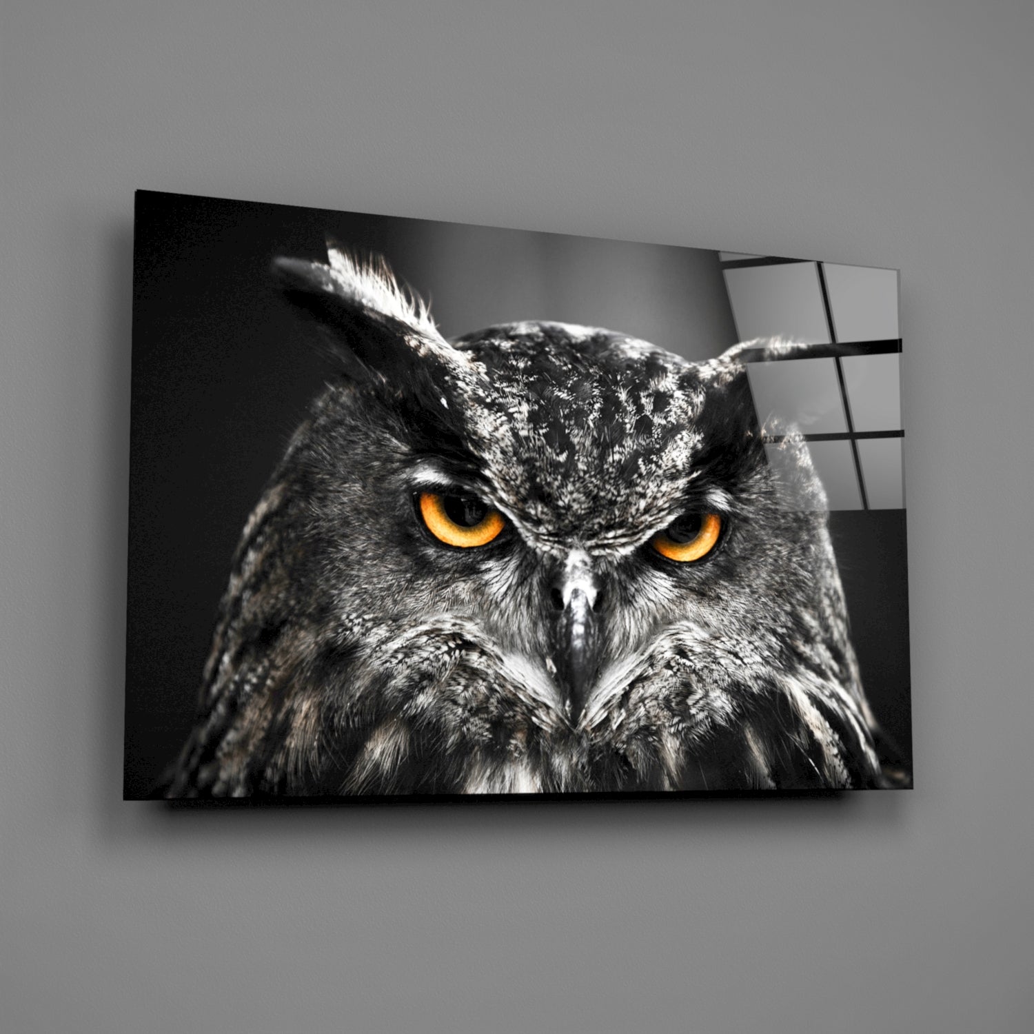 Horned Owl Orange Eyes Glass Wall Art