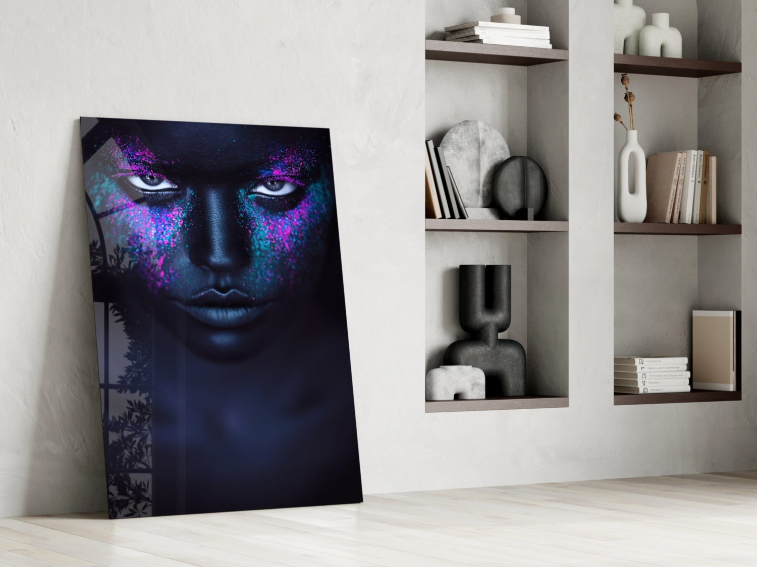 Pink Turquoise Powder Woman Glass Wall Art