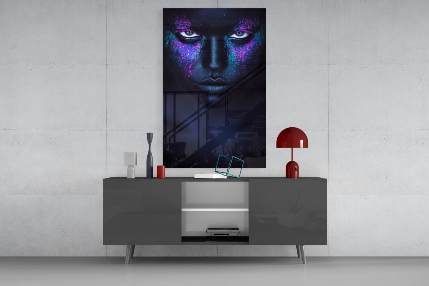 Pink Turquoise Powder Woman Glass Wall Art