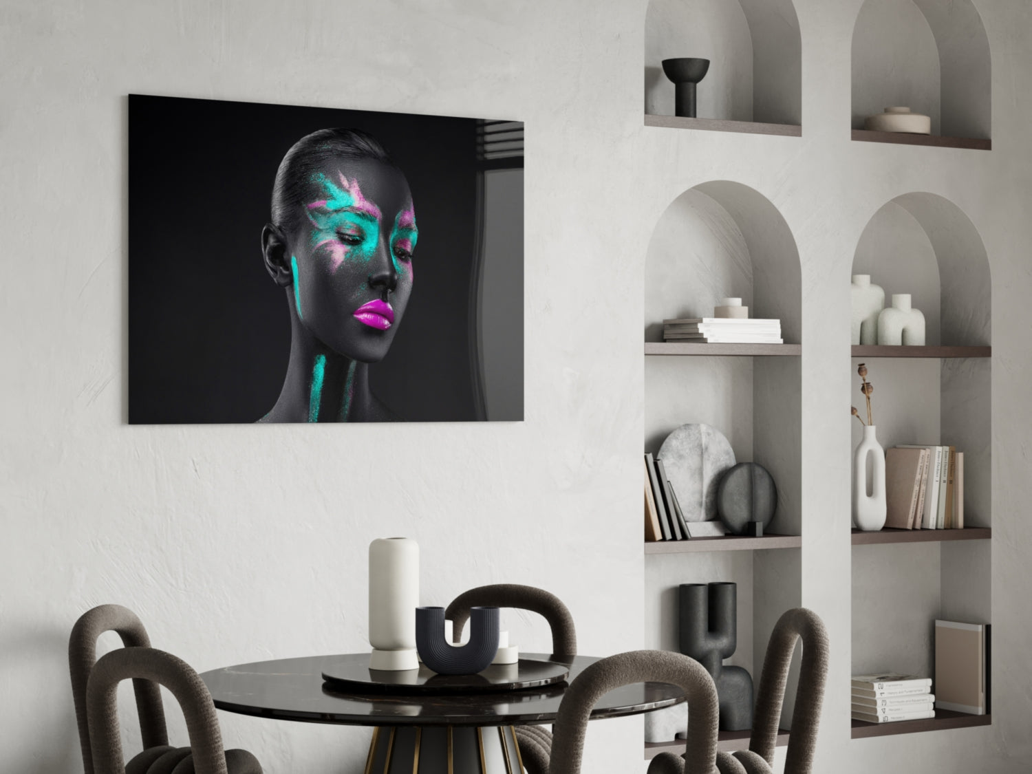 Teal Pink Brushstroke Woman Glass Wall Art