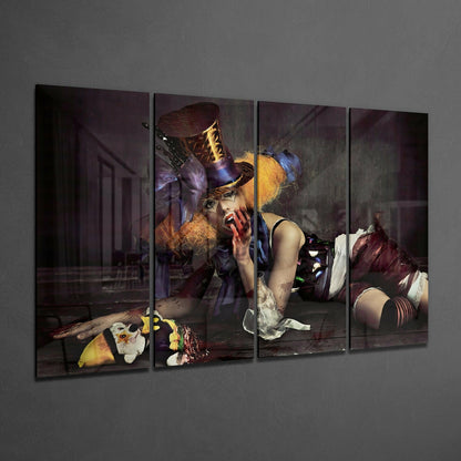 Woman Clown 4 Pieces Mega Glass Wall Art (59"x36")