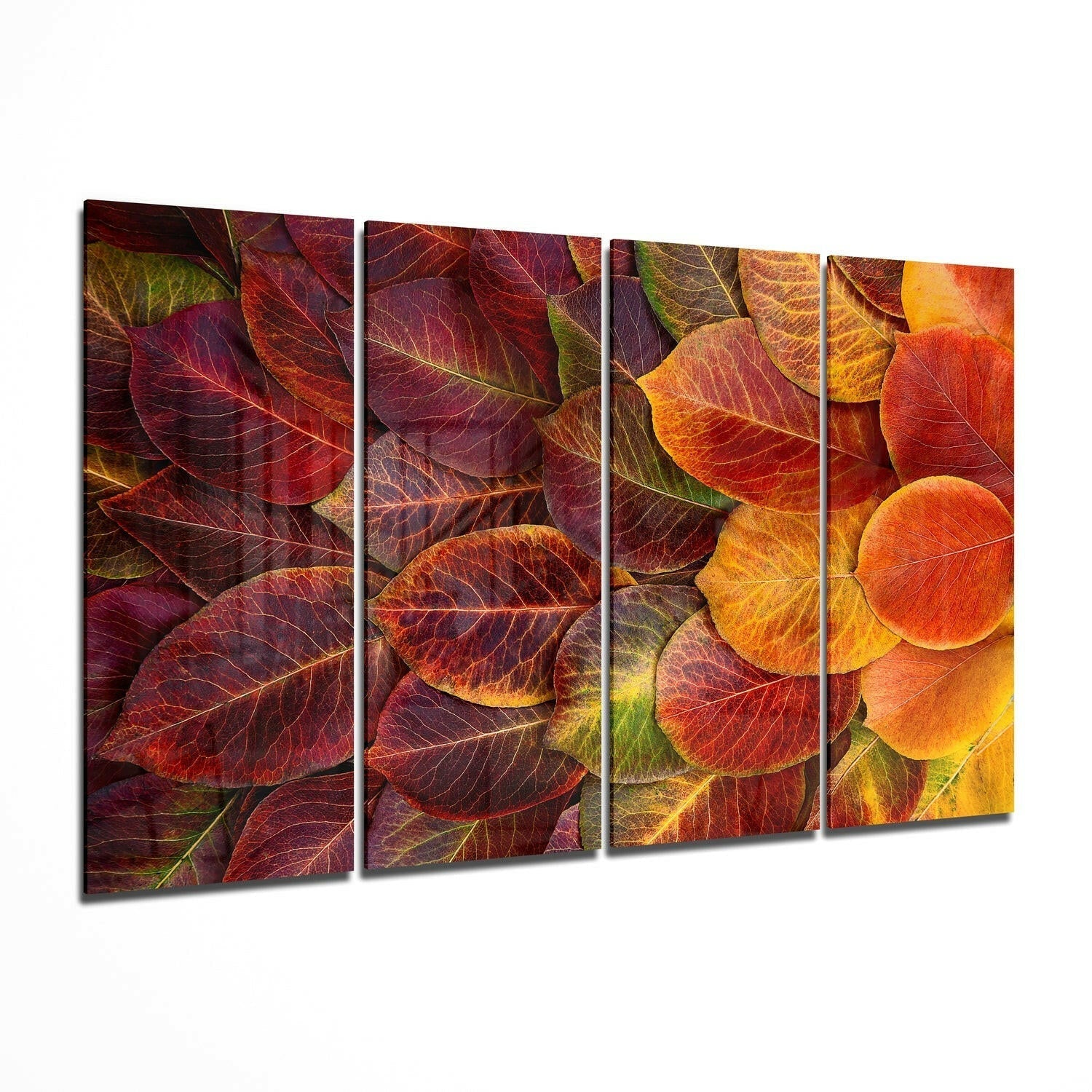 Crimson Fallen Autumn Leaf Pile 4 Pieces Mega Glass Wall Art