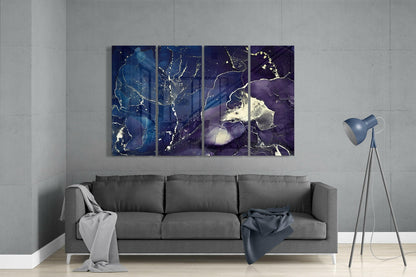 Indigo Navy Gold Marble Glass Wall Art
