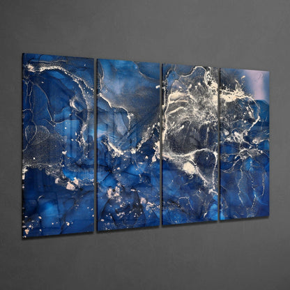 Navy Blue Silver Marble Glass Wall Art